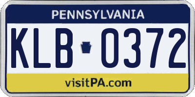 PA license plate KLB0372