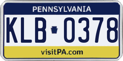 PA license plate KLB0378