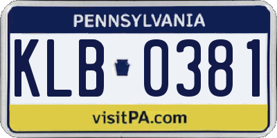 PA license plate KLB0381