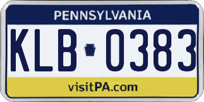 PA license plate KLB0383