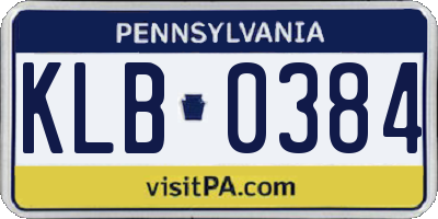 PA license plate KLB0384