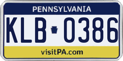 PA license plate KLB0386