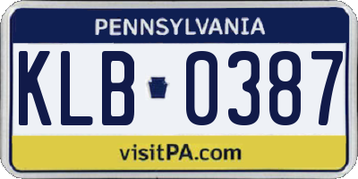 PA license plate KLB0387
