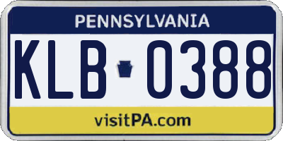 PA license plate KLB0388