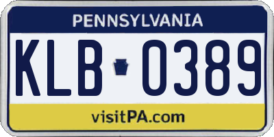 PA license plate KLB0389