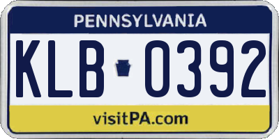 PA license plate KLB0392