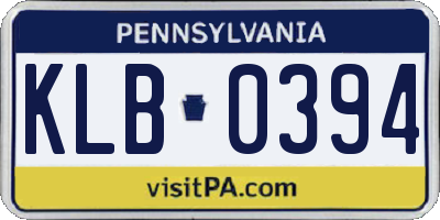 PA license plate KLB0394