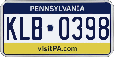 PA license plate KLB0398