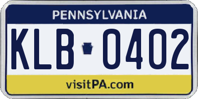 PA license plate KLB0402