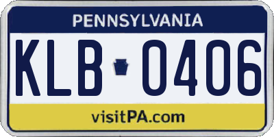 PA license plate KLB0406