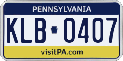 PA license plate KLB0407