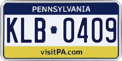 PA license plate KLB0409