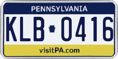 PA license plate KLB0416