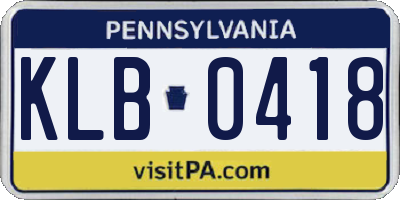 PA license plate KLB0418