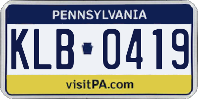 PA license plate KLB0419