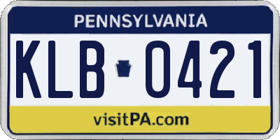 PA license plate KLB0421