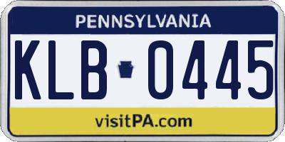 PA license plate KLB0445