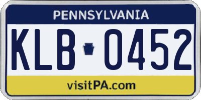 PA license plate KLB0452