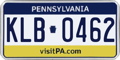 PA license plate KLB0462