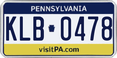 PA license plate KLB0478