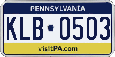 PA license plate KLB0503