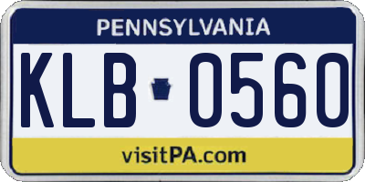 PA license plate KLB0560