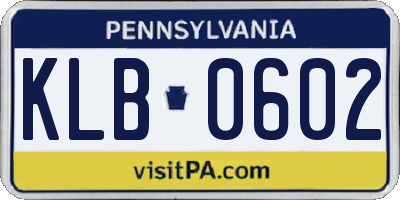 PA license plate KLB0602