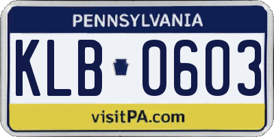 PA license plate KLB0603