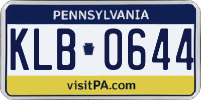PA license plate KLB0644