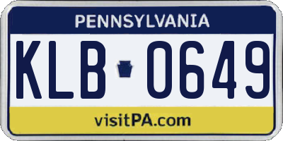 PA license plate KLB0649