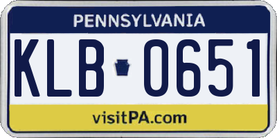 PA license plate KLB0651