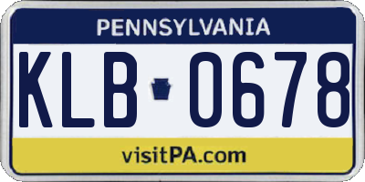 PA license plate KLB0678