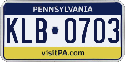 PA license plate KLB0703