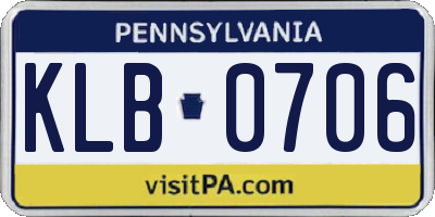 PA license plate KLB0706