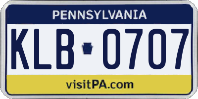 PA license plate KLB0707