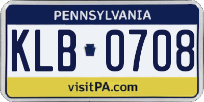 PA license plate KLB0708