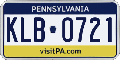 PA license plate KLB0721