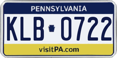 PA license plate KLB0722