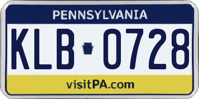 PA license plate KLB0728