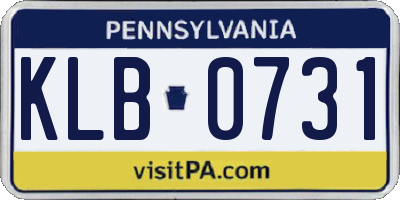 PA license plate KLB0731