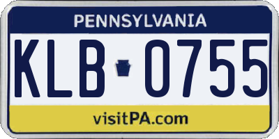PA license plate KLB0755