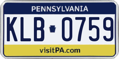 PA license plate KLB0759
