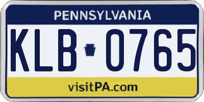 PA license plate KLB0765