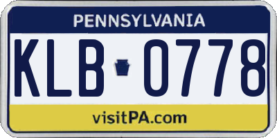 PA license plate KLB0778