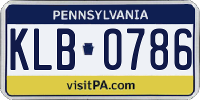 PA license plate KLB0786