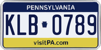PA license plate KLB0789