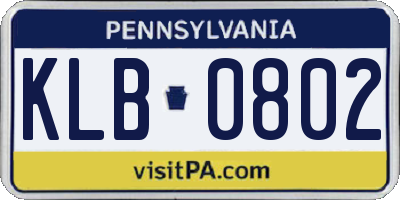 PA license plate KLB0802