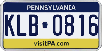 PA license plate KLB0816