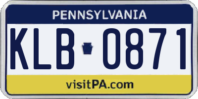 PA license plate KLB0871
