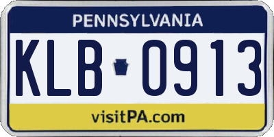 PA license plate KLB0913